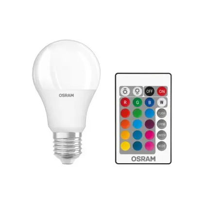 Светодиодная лампочка с пультом Osram 4058075430754 LED E27 DIM 1x9.4W 2700K+RGB 806Lm IP20 Светодиодная лампочка с пультом Osram 4058075430754 LED E27 DIM 1x9.4W 2700K+RGB 806Lm IP20