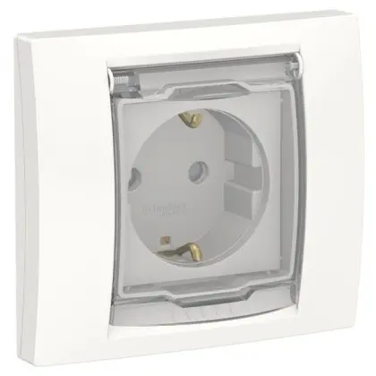 Розетка Schneider Electric NU003718 с прозрачной крышкой IP44 (белая)