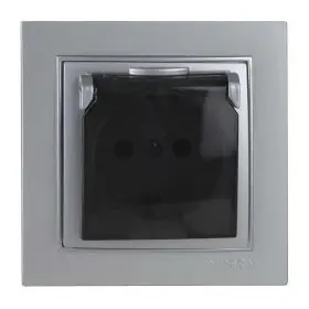 Розетка Nilson Thor серебро 1-я с заземлением с крышкой ( 27131018 )