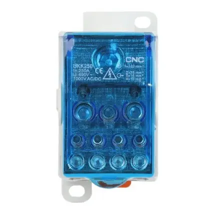 Распределительный блок CNC FTUKK250 250А 49х95х49мм на DIN-рейке (Б00043069) Распределительный блок CNC FTUKK250 250А 49х95х49мм на DIN-рейке (Б00043069)
