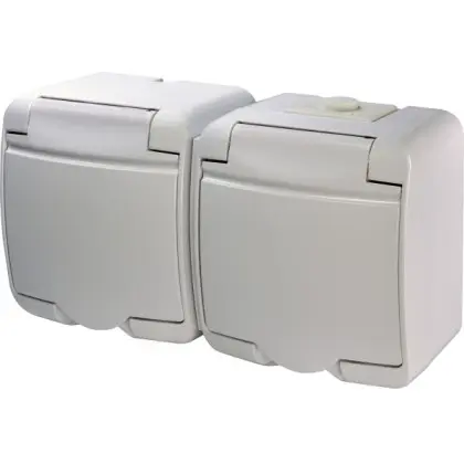 Розетка двухместная Eti Hermetics RHE-2s с з/к IP54 белая (4668019)