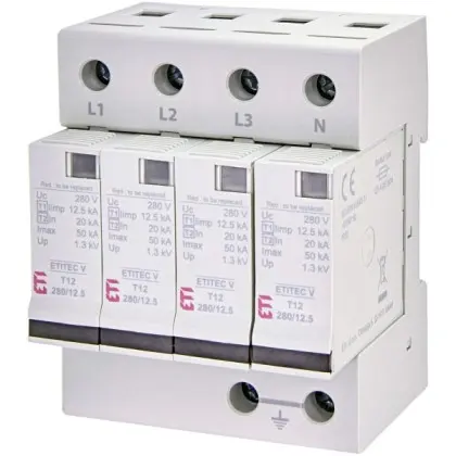 Ограничитель перенапряжения ETI 002442907 ETITEC V T12 280/12.5 (4+0) Ограничитель перенапряжения ETI 002442907 ETITEC V T12 280/12.5 (4+0)
