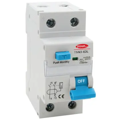 Диференційний автомат TOSUNlux TSN3-63L 1P+N 50А 30мА АС 4,5кА (6931934238624)