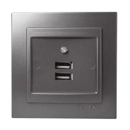 Розетка Nilson Touran антрацит 2-на USB ( 24161081 ) Розетка Nilson Touran антрацит 2-на USB ( 24161081 )