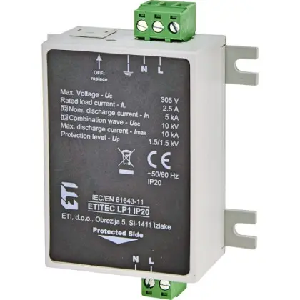 Ограничитель перенапряжения ETI 002442981 ETITEC LP1 IP20 Ограничитель перенапряжения ETI 002442981 ETITEC LP1 IP20