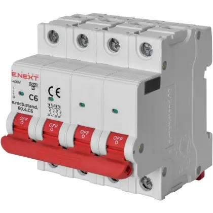 Модульный автоматический выключатель E.Next e.mcb.stand.60.4.C6 4р 6А C (s002160) Модульный автоматический выключатель E.Next e.mcb.stand.60.4.C6 4р 6А C (s002160)