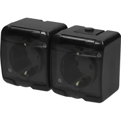 Розетка двухместная Eti Hermetics RHE-2sd-BL с з/к IP54 черная/прозрачная крышка (4668091)