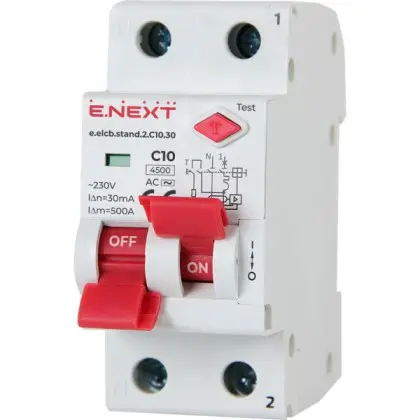 Вимикач диференційного струму E.Next e.elcb.stand.2.C10.30 1Р+N 10А C 30мА (p0620005) Вимикач диференційного струму E.Next e.elcb.stand.2.C10.30 1Р+N 10А C 30мА (p0620005)