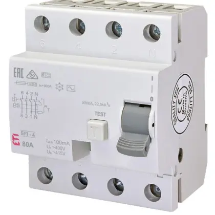 УЗО ETI 002063145 EFI-4 80/0.1 тип AC (10kA) УЗО ETI 002063145 EFI-4 80/0.1 тип AC (10kA)