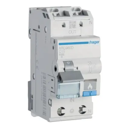 Автоматичний вимикач Hager ARC960D з дуговим захистом AFDD 6кА C 10A 1P+N