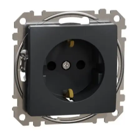 Розетка Schneider Electric Sedna Design & Elements с заземлением и шторками черная SDD114022