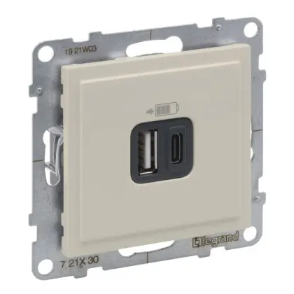 Розетка USB тип А+C 12Вт+15Вт 5В Legrand SUNO (слоновая кость) 721230 Розетка USB тип А+C 12Вт+15Вт 5В Legrand SUNO (слоновая кость) 721230