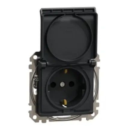 Розетка Schneider Electric Sedna Design & Elementsс заземлением шторками и крышкой черная SDD114024 Розетка Schneider Electric Sedna Design & Elementsс заземлением шторками и крышкой черная SDD114024