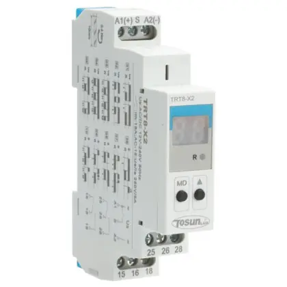 Реле затримки з індикацією TOSUNlux TRT8-X2/A230 16A AC 230B електронне 2 контактні групи (6931934225532)