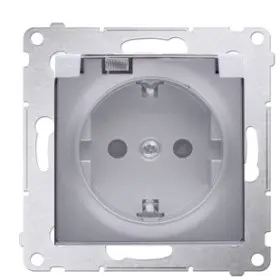 Электрическая розетка Kontakt Simon Simon 54 Premium DGSZ1BZ.01/43A IP44 с заземлением шторками и прозрачной крышкой (серебро)