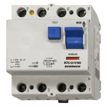 УЗО Schrack BC606103 6кА 63А 30мА 3P+N тип AC УЗО Schrack BC606103 6кА 63А 30мА 3P+N тип AC