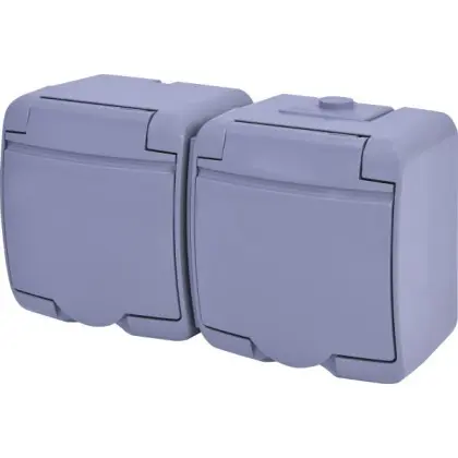 Розетка двухместная Eti Hermetics RHE-2s-SR с з/к IP54 серая (4668072)