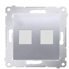 Пряма інформаційна розетка Kontakt Simon Simon 54 Premium DKP2.01/43 під 2xRJ45 Keystone із супортом (срібло)