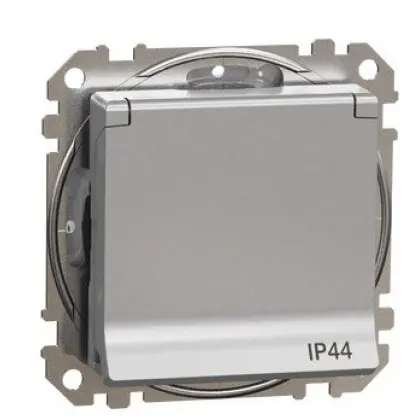 Розетка Schneider Electric Sedna Design & Elements с заземлением шторками и крышкой IP44 алюминий SDD213024 Розетка Schneider Electric Sedna Design & Elements с заземлением шторками и крышкой IP44 алюминий SDD213024