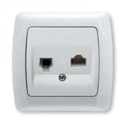 Розетка компьютерная-телефонная (RJ45 - RJ11) белая Carmen Розетка компьютерная-телефонная (RJ45 - RJ11) белая Carmen