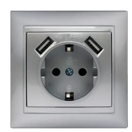 Розетка Elcor Emily 9215 (211596) с заземлением с 2 USB (серый металлик)