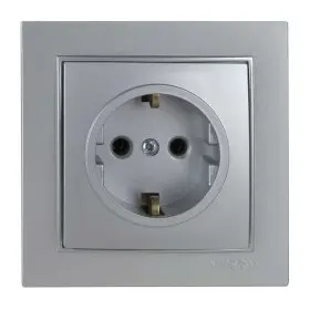 Розетка Nilson Thor серебро 1-я с заземлением ( 27131017 )