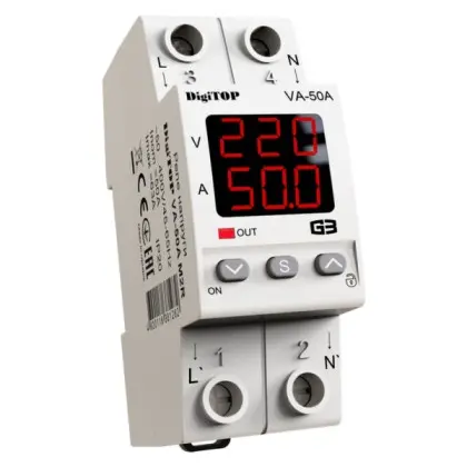 Реле напряжения DigiTOP VA-50A M2R (красный индикатор)