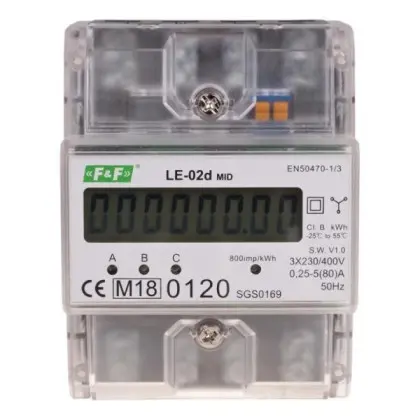 Трехфазный счетчик электроэнергии F&F LE-02D 3х230/400В 3х63А Трехфазный счетчик электроэнергии F&F LE-02D 3х230/400В 3х63А