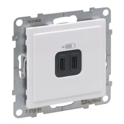 Розетка USB тип С+C 15Вт 5В Legrand SUNO (білий) 721131 Розетка USB тип С+C 15Вт 5В Legrand SUNO (білий) 721131