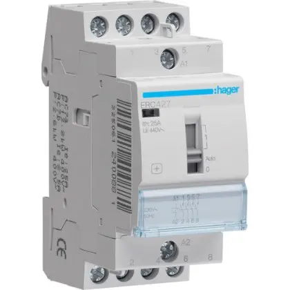 Контактор із ручним керуванням Hager ERC427 25A 2НО+2НЗ 230B