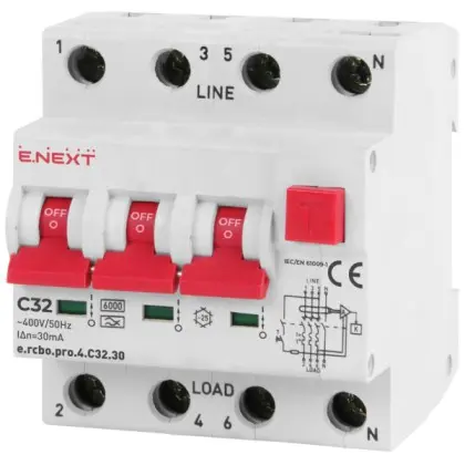 Выключатель дифференциального тока E.Next e.rcbo.pro.4.C32.30 3P+N 32А С тип А 30мА (p0720017) Выключатель дифференциального тока E.Next e.rcbo.pro.4.C32.30 3P+N 32А С тип А 30мА (p0720017)