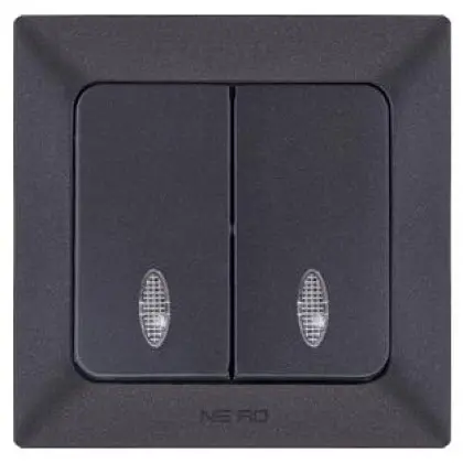 Выключатель 2-клавишный NE-AD ARAS 93-124-03-I с led-подсветкой черный
