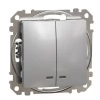 Двоклавішний вимикач Schneider Electric Sedna Design & Elements з підсвіткою алюміній SDD113105L Двоклавішний вимикач Schneider Electric Sedna Design & Elements з підсвіткою алюміній SDD113105L