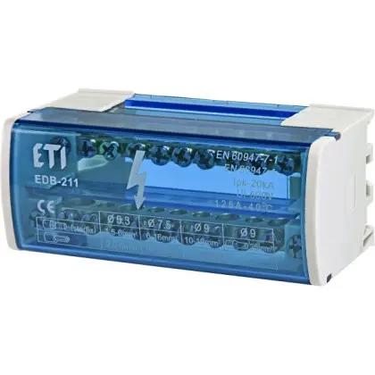 Розподільний клемний блок ETI 001102301 EDB-211 2p L+PE/N 125A на 11 виходів Розподільний клемний блок ETI 001102301 EDB-211 2p L+PE/N 125A на 11 виходів