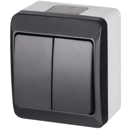 Двухклавишный выключатель Elektro Plast 0332-7 Hermes IP44 антрацит