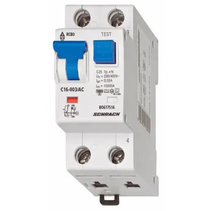 АВДТ Schrack BO617516 10кА 16А 30мА 1P+N х-ка C тип АС АВДТ Schrack BO617516 10кА 16А 30мА 1P+N х-ка C тип АС