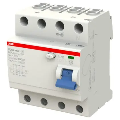 УЗО ABB F204AC-80/0,03 80А 4Р 30mA тип AC, ABB УЗО ABB F204AC-80/0,03 80А 4Р 30mA тип AC, ABB