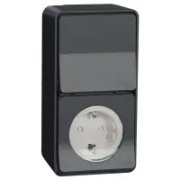 Накладной блок выключатель+розетка Schneider Electric MUR36024 с з/к IP55 (черный)