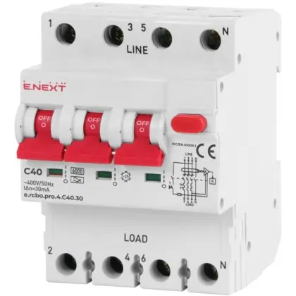 Выключатель дифференциального тока E.Next e.rcbo.pro.4.C40.30 3P+N 40А С тип А 30мА (p0720018) Выключатель дифференциального тока E.Next e.rcbo.pro.4.C40.30 3P+N 40А С тип А 30мА (p0720018)