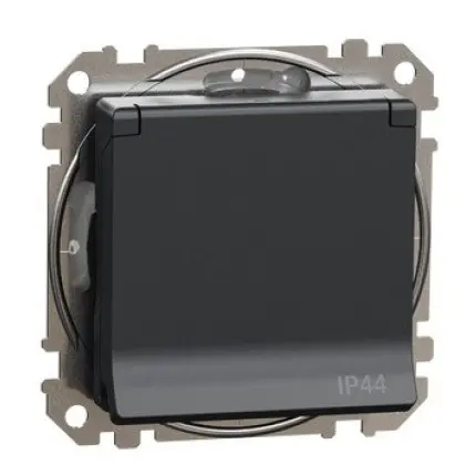 Розетка Schneider Electric Sedna Design & Elements с заземлением шторками и крышкой IP44 черная SDD214024 Розетка Schneider Electric Sedna Design & Elements с заземлением шторками и крышкой IP44 черная SDD214024