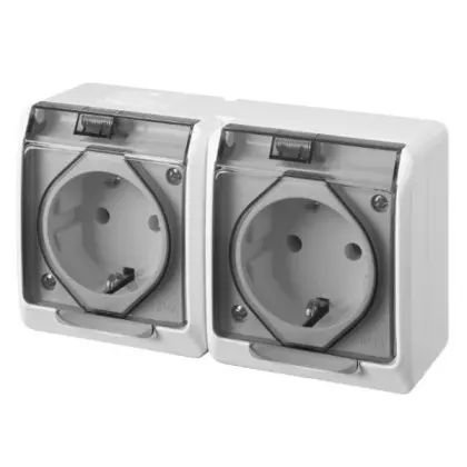 Розетка накладна 2-місна з кришкою димчаста Elektro-Plast Hermes IP44, 0325-01