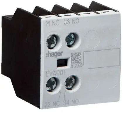 Додатковий контакт Hager EVA001 1НВ+1НЗ для EV007-10…EV038-10 EVN022…EVN045 EVL014…EVL027