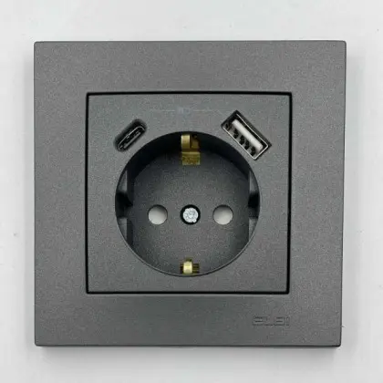 Розетка EL-BI VEGA антрацит матовый 1-я с/з + 2USB (Type C+A) 2A ( 510-016700-334 ) Розетка EL-BI VEGA антрацит матовый 1-я с/з + 2USB (Type C+A) 2A ( 510-016700-334 )
