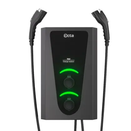 Однофазна зарядна станція для електромобілів Octa Energy W214-C1-C1 Wall на 14кВт із 2 портами (Type 1 Type 1)