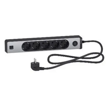 Удлинитель Schneider Electric ST945U1BA на 5 гнезд и 2хUSB (1,5м) алюминий