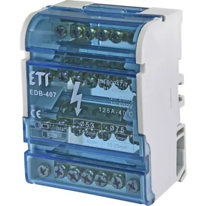 Розподільний клемний блок ETI 001102303 EDB-407 4p 3L+PE/N 125A на 7 виходів Розподільний клемний блок ETI 001102303 EDB-407 4p 3L+PE/N 125A на 7 виходів
