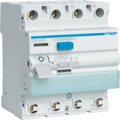 УЗО Hager CDS463D QC 4P 63A 30мА А УЗО Hager CDS463D QC 4P 63A 30мА А