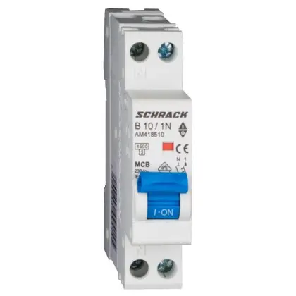 Автоматичний вимикач Schrack AM418510 4,5кА 10А 1P+N х-ка B