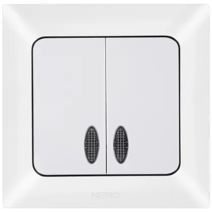 Выключатель 2-клавишный NE-AD ARAS 93-110-03-I с led-подсветкой белый
