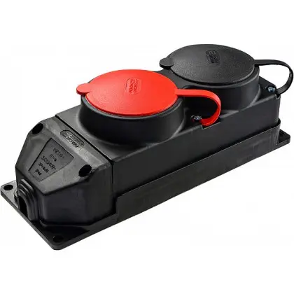 Каучуковая колодка Аско-Укрем 3Р+РЕ 1×25А/1×16A*2P+PE 2-х местная с крышкой (A0250010011)